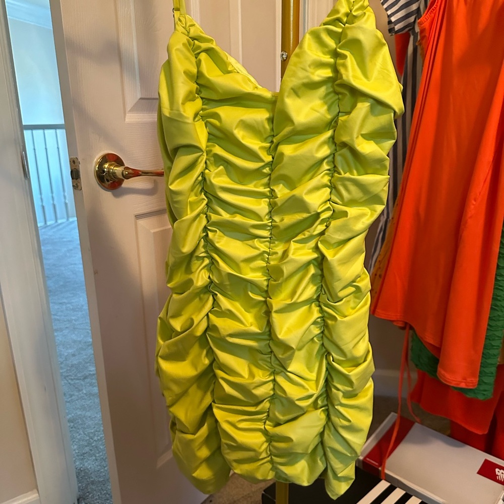Lime Green PU Leather Mini Dress